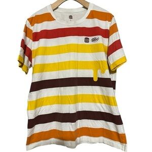 Burger King Dr Pepper Men’s Size L Red Yellow Orange Brown White Striped T-Shirt